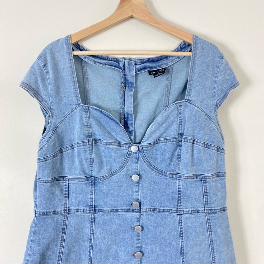 💙2/$20 Sweetheart Neck Denim Mini Dress - Picture 8 of 16